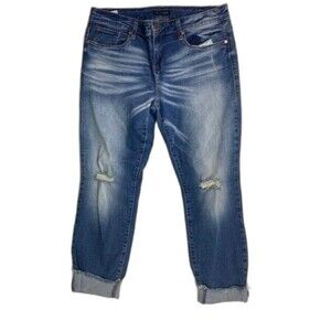 See Thru Soul Size 13 Women Capri Crop Jeans Cuff Hem Distress Med Wash Mid Rise